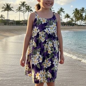 Hawaii Station Plumeria Floral Cotton Sun Dress  9/10 girl